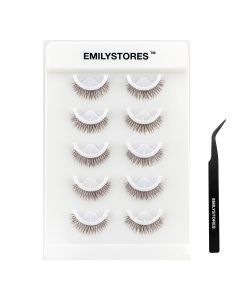 Brown Self Adhesive Eyelashes Stick Lashes Pre-Glued Natural Press on Lashes, Reusable, With Tweezer Applicator 5 Pairs